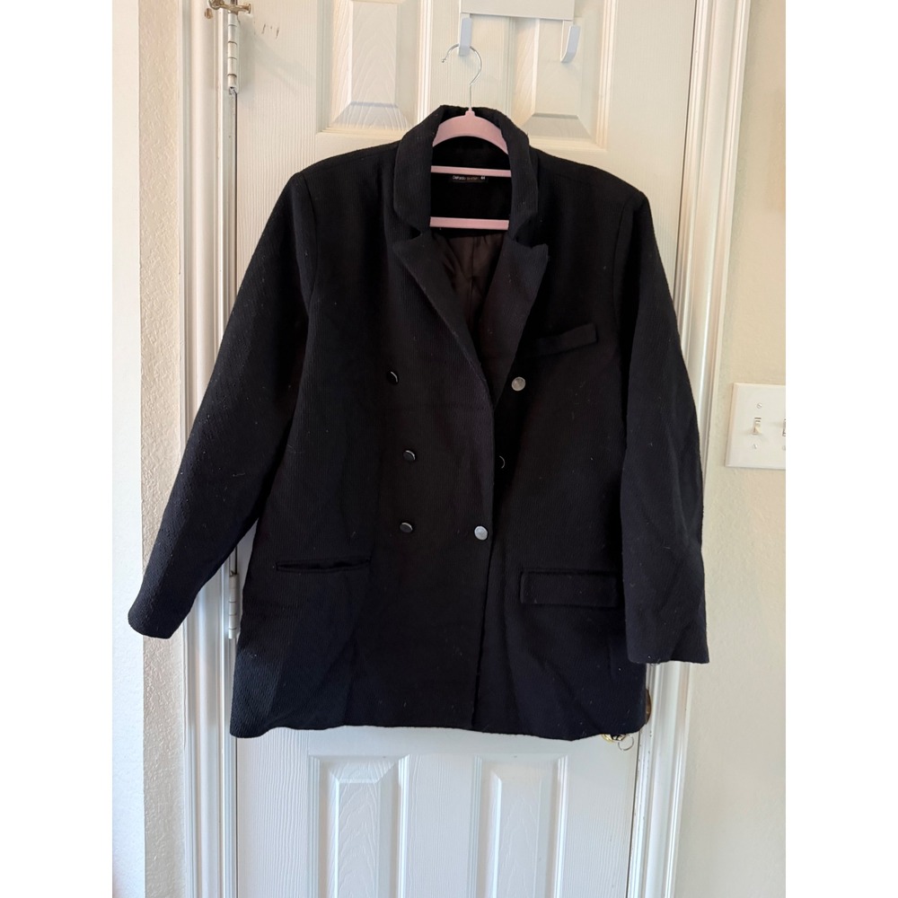 DeFacto Woman Black Double Breasted Textured Blazer Size 44